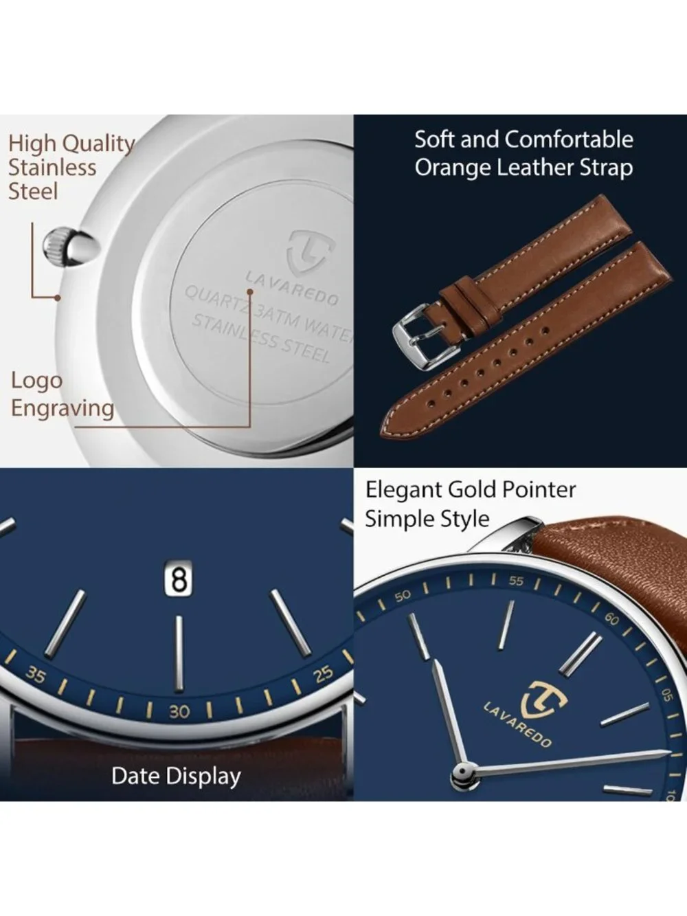 Stylish Minimalist Men's Analog Watch with Leather Strap & Date Feature